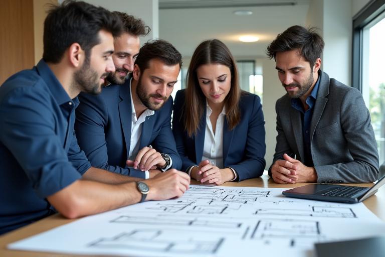 El equipo de Reformas y Diseños Valencia revisando planos de arquitectura.