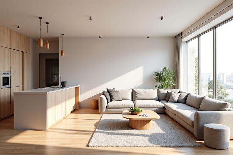 Vista panorámica de un apartamento moderno tras una reforma integral.